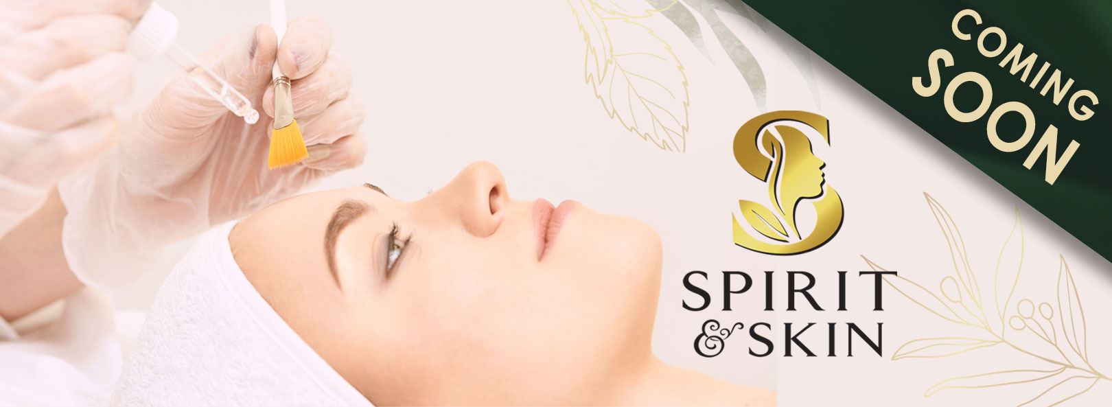 Esthetician applying a facial treatment with a brush as a client relaxes, Spirit & Skin logo overlay, promoting holistic facials in Prescott Valley